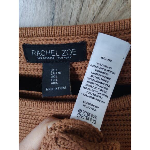 Rachel Zoe Tan Cotton Blend Ribbed Dolman Rolled Cuffs Pullover Sweater Size L - Picture 7 of 7